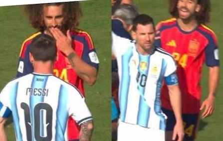 Leitura labial: Cucurella tentou avisar Messi sobre ferimento na boca